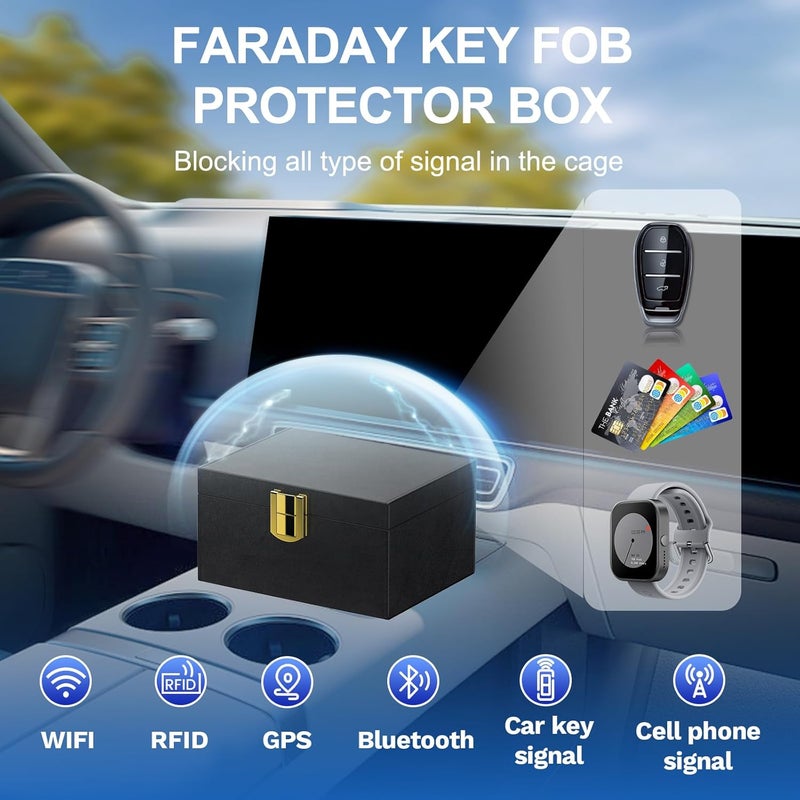 Samfolk Faraday Box with Faraday Bags for Car Keys, Car Key Signal Blocking Box, Keyless Entry Car Key Safe Protector Anti-Theft Shielding Cage (Small) - Image 4